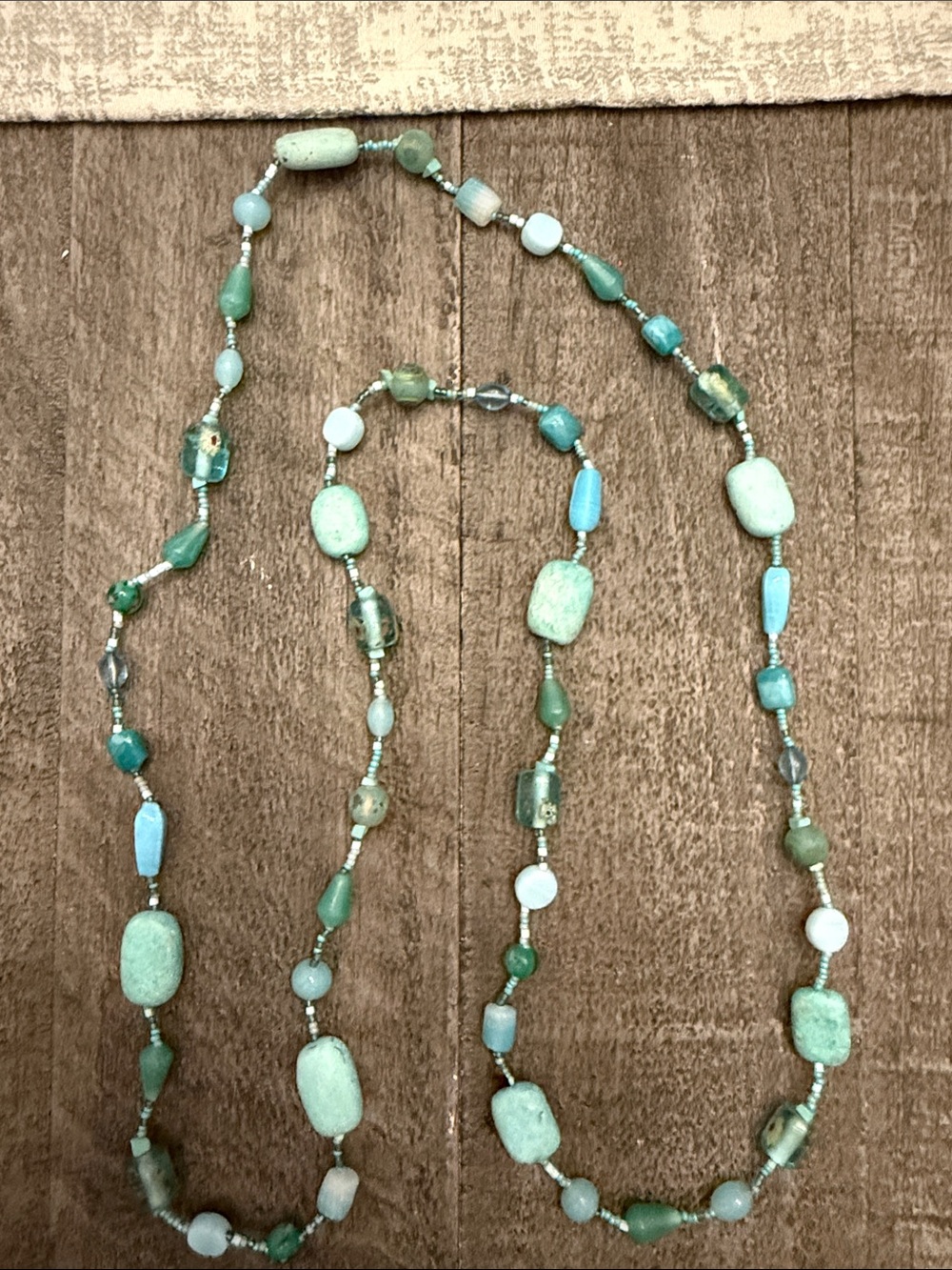 Delicate Blue/Green Beaded Long Necklace - Women Jewelry